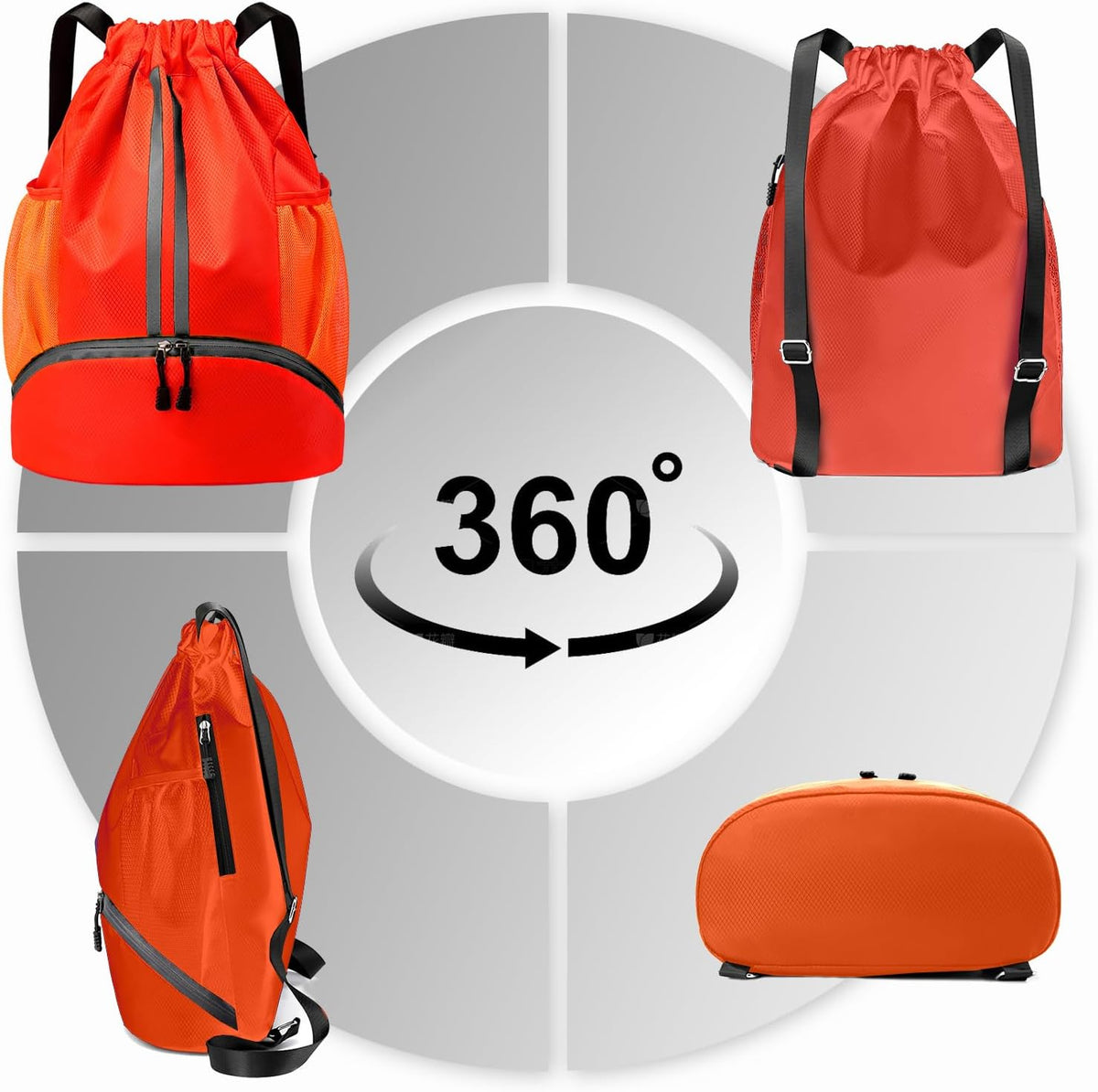 Sports Drawstring Backpack - String Swim Gym Bag with Shoes Compartment and Wet Proof Pocket for Women and Men