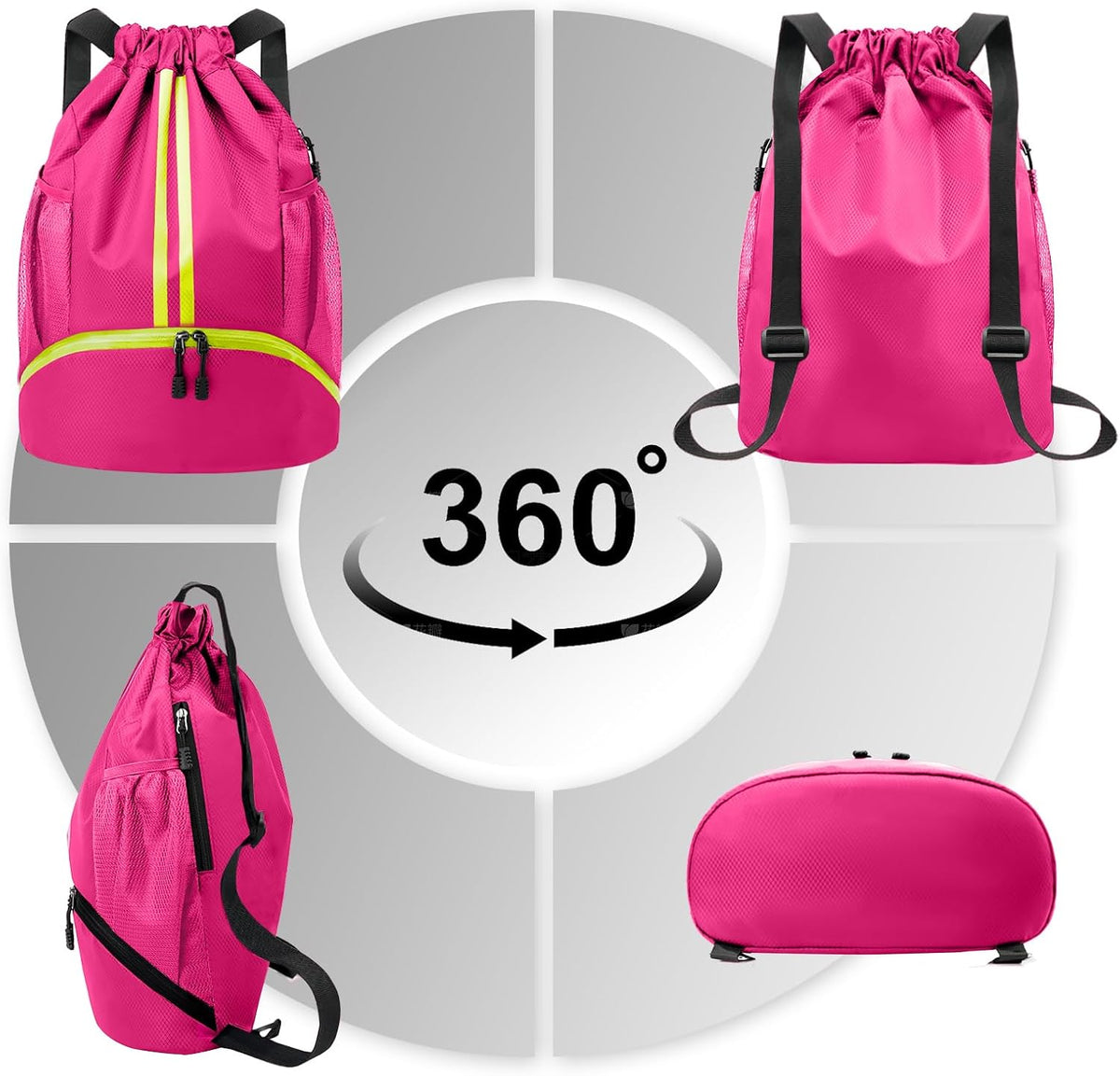 Sports Drawstring Backpack - String Swim Gym Bag with Shoes Compartment and Wet Proof Pocket for Women and Men