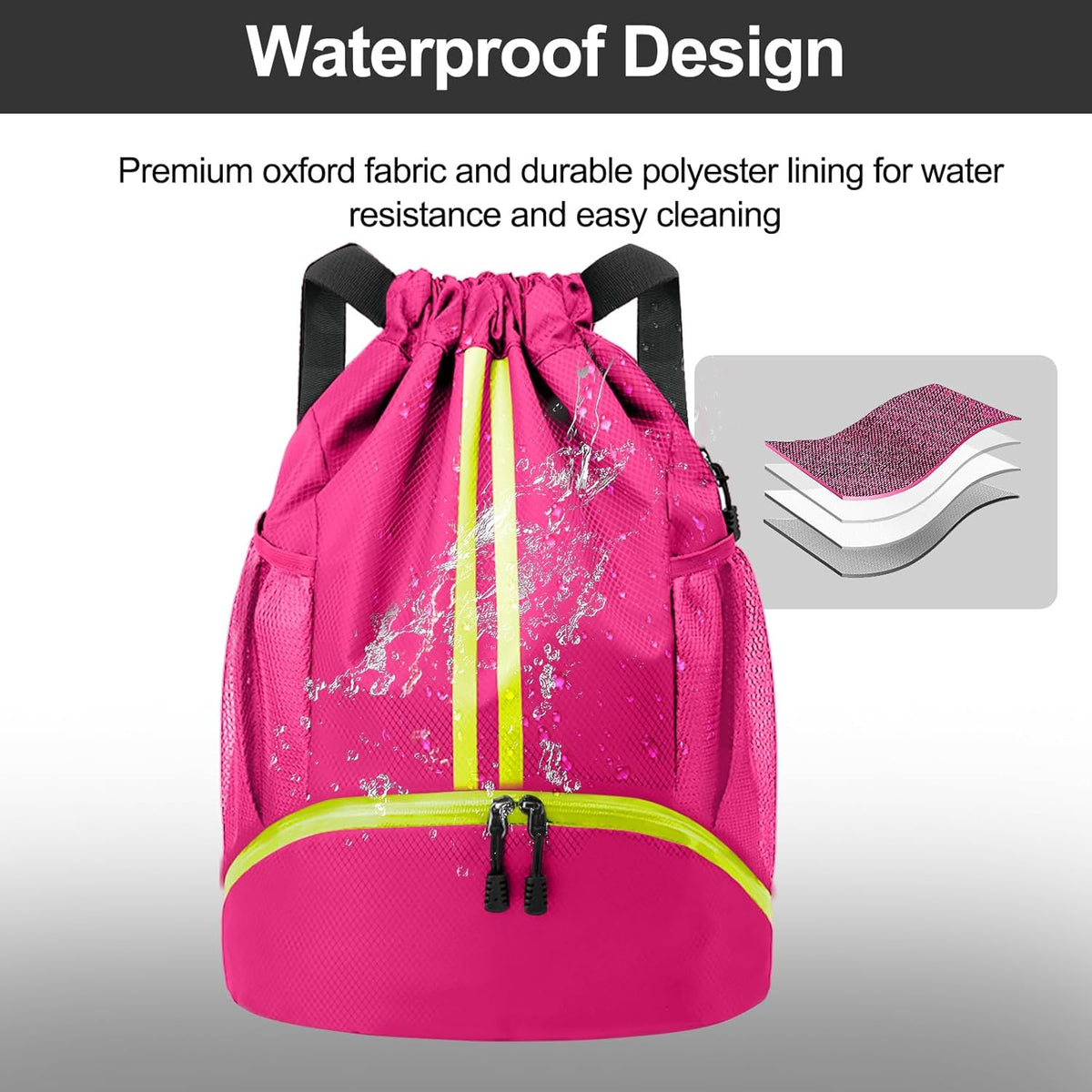 Sports Drawstring Backpack - String Swim Gym Bag with Shoes Compartment and Wet Proof Pocket for Women and Men