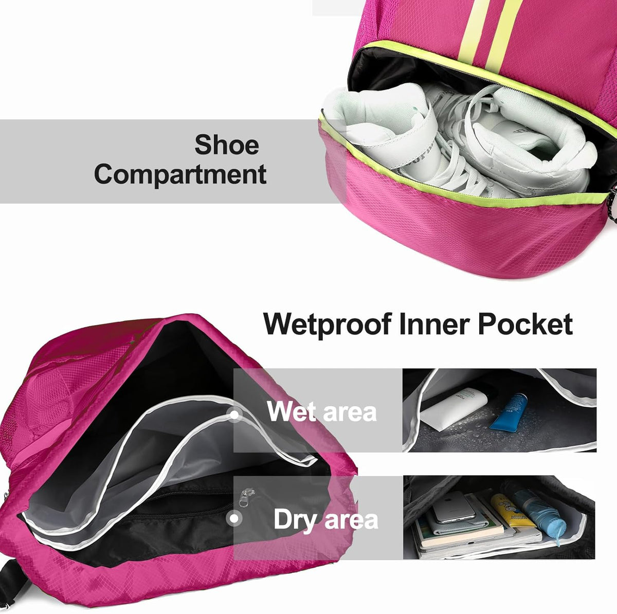 Sports Drawstring Backpack - String Swim Gym Bag with Shoes Compartment and Wet Proof Pocket for Women and Men