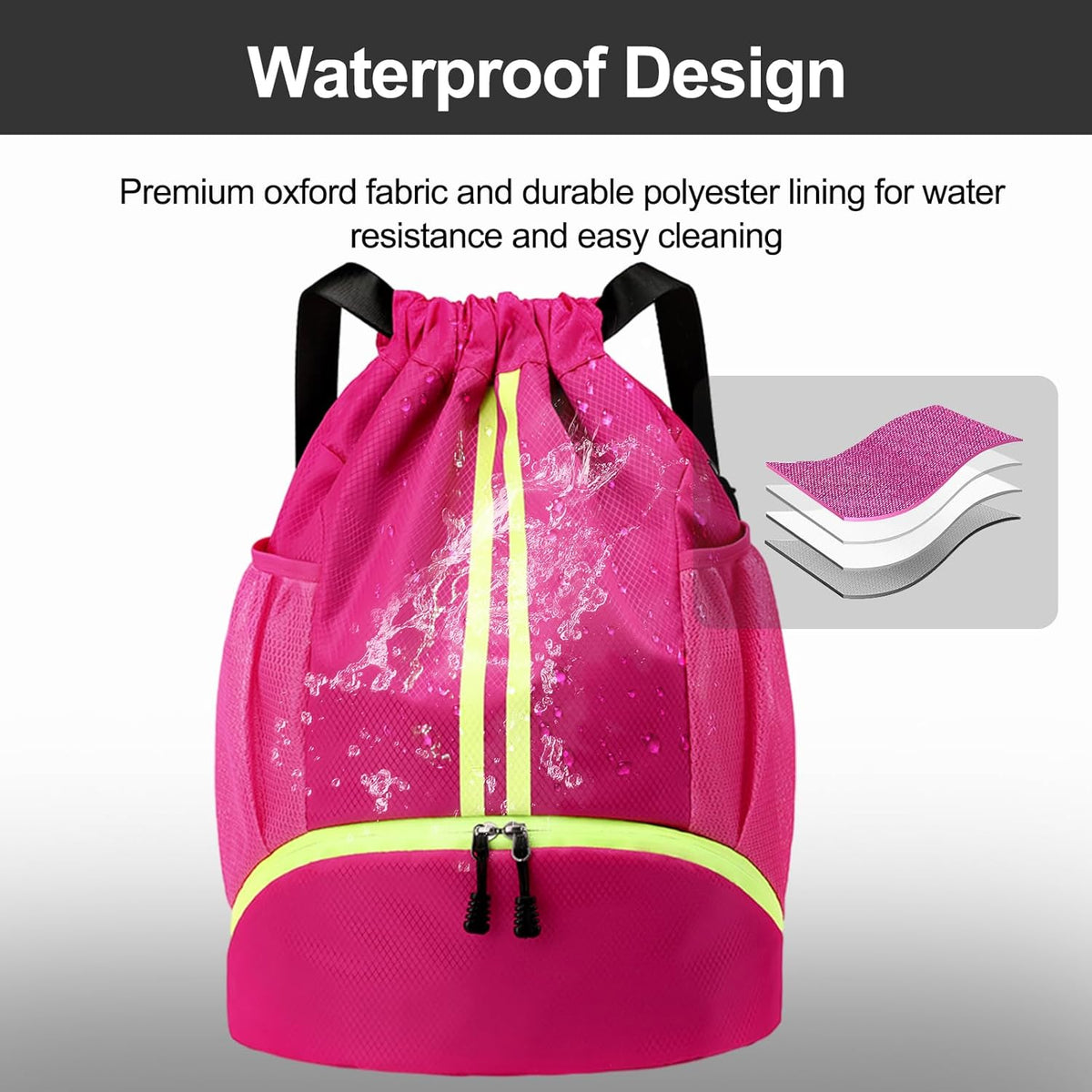 Sports Drawstring Backpack - String Swim Gym Bag with Shoes Compartment and Wet Proof Pocket for Women and Men