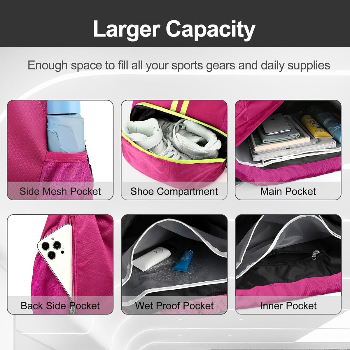Sports Drawstring Backpack - String Swim Gym Bag with Shoes Compartment and Wet Proof Pocket for Women and Men
