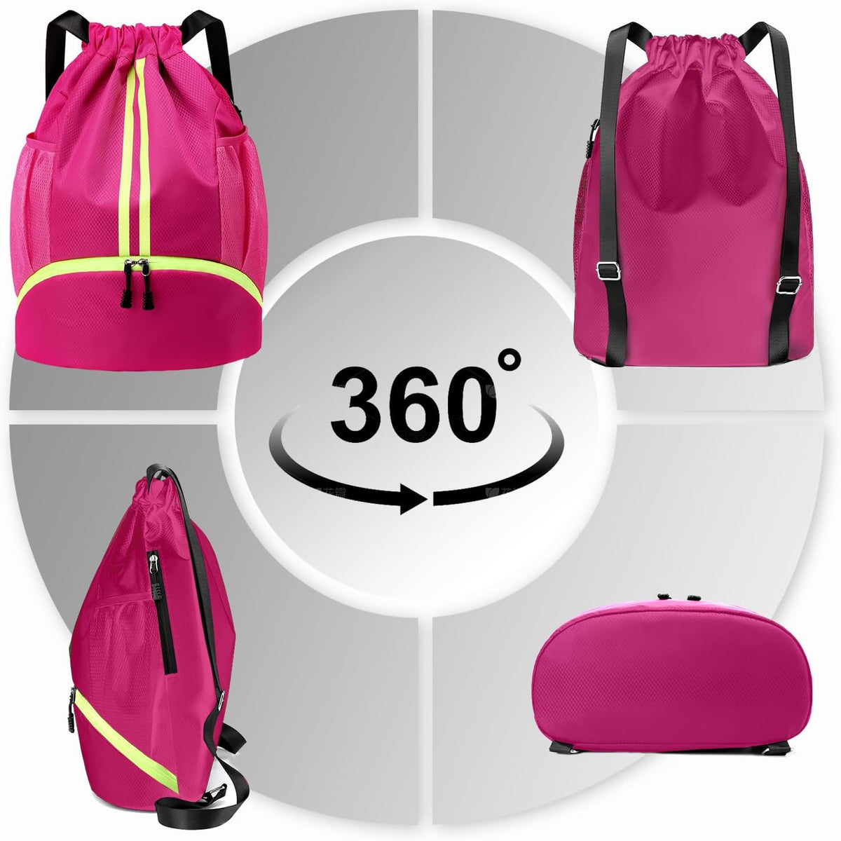 Sports Drawstring Backpack - String Swim Gym Bag with Shoes Compartment and Wet Proof Pocket for Women and Men