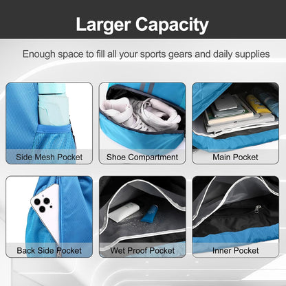 Sports Drawstring Backpack - String Swim Gym Bag with Shoes Compartment and Wet Proof Pocket for Women and Men