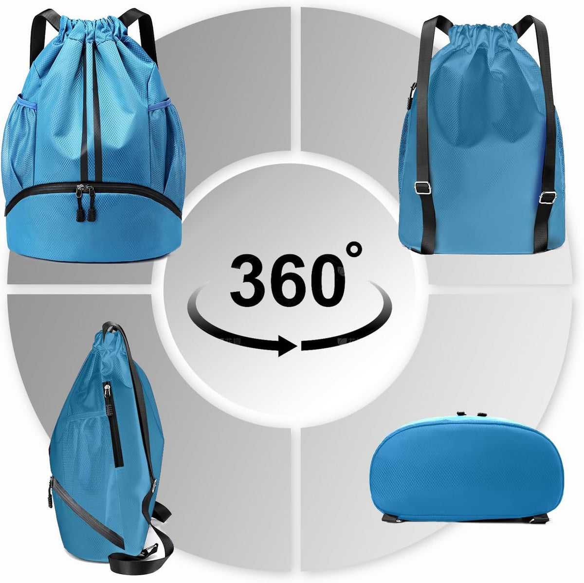 Sports Drawstring Backpack - String Swim Gym Bag with Shoes Compartment and Wet Proof Pocket for Women and Men