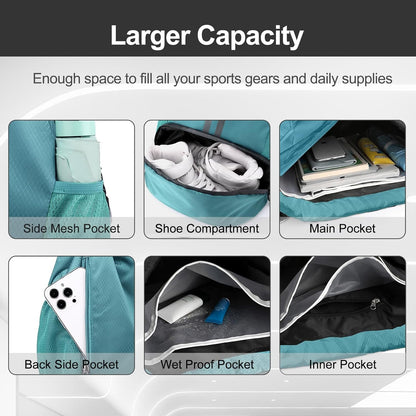 Sports Drawstring Backpack - String Swim Gym Bag with Shoes Compartment and Wet Proof Pocket for Women and Men