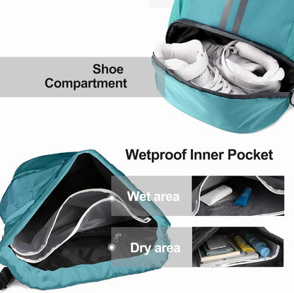 Sports Drawstring Backpack - String Swim Gym Bag with Shoes Compartment and Wet Proof Pocket for Women and Men
