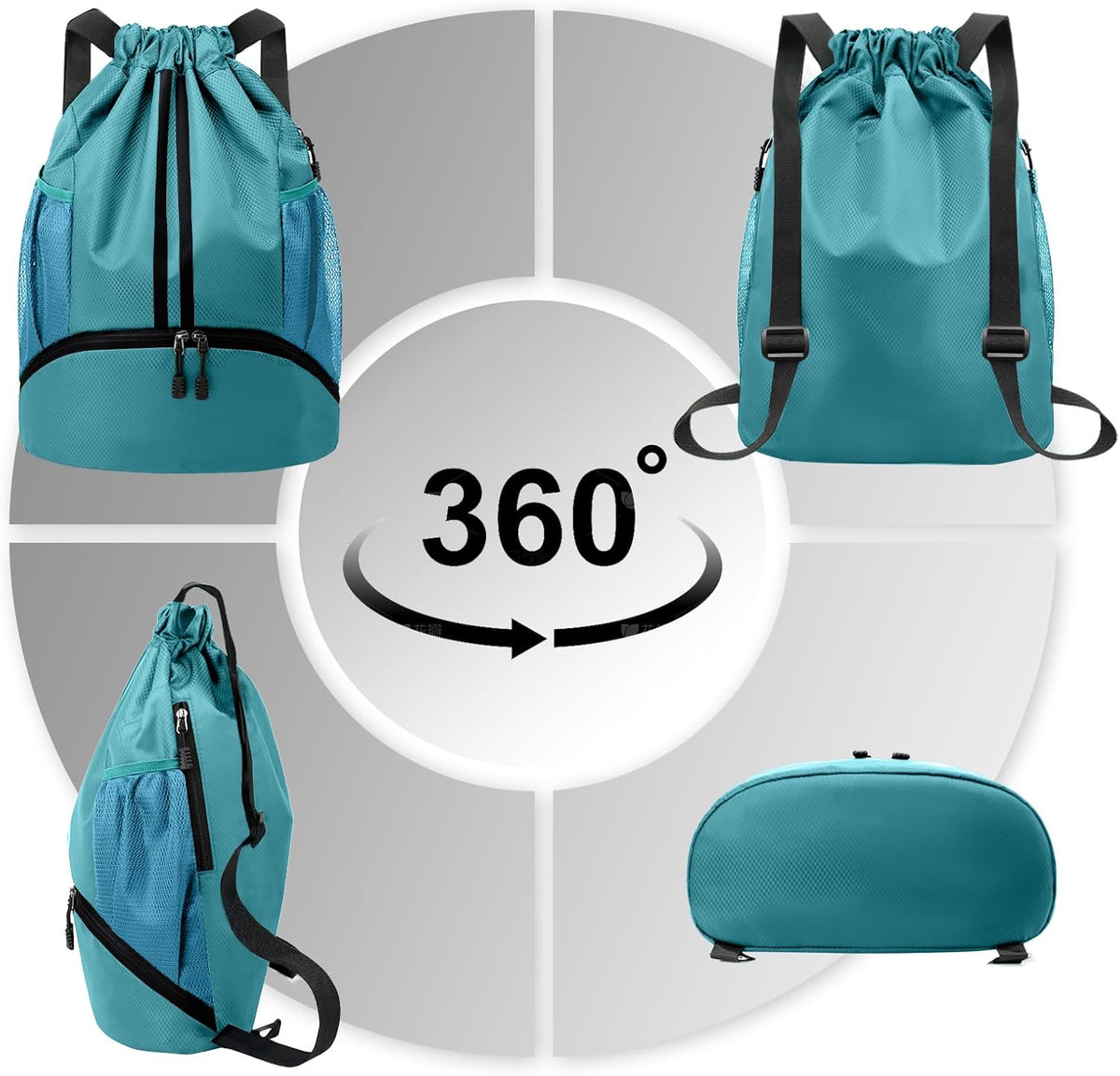 Sports Drawstring Backpack - String Swim Gym Bag with Shoes Compartment and Wet Proof Pocket for Women and Men