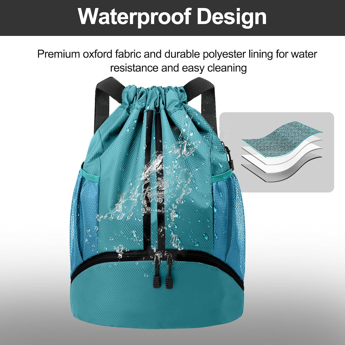 Sports Drawstring Backpack - String Swim Gym Bag with Shoes Compartment and Wet Proof Pocket for Women and Men