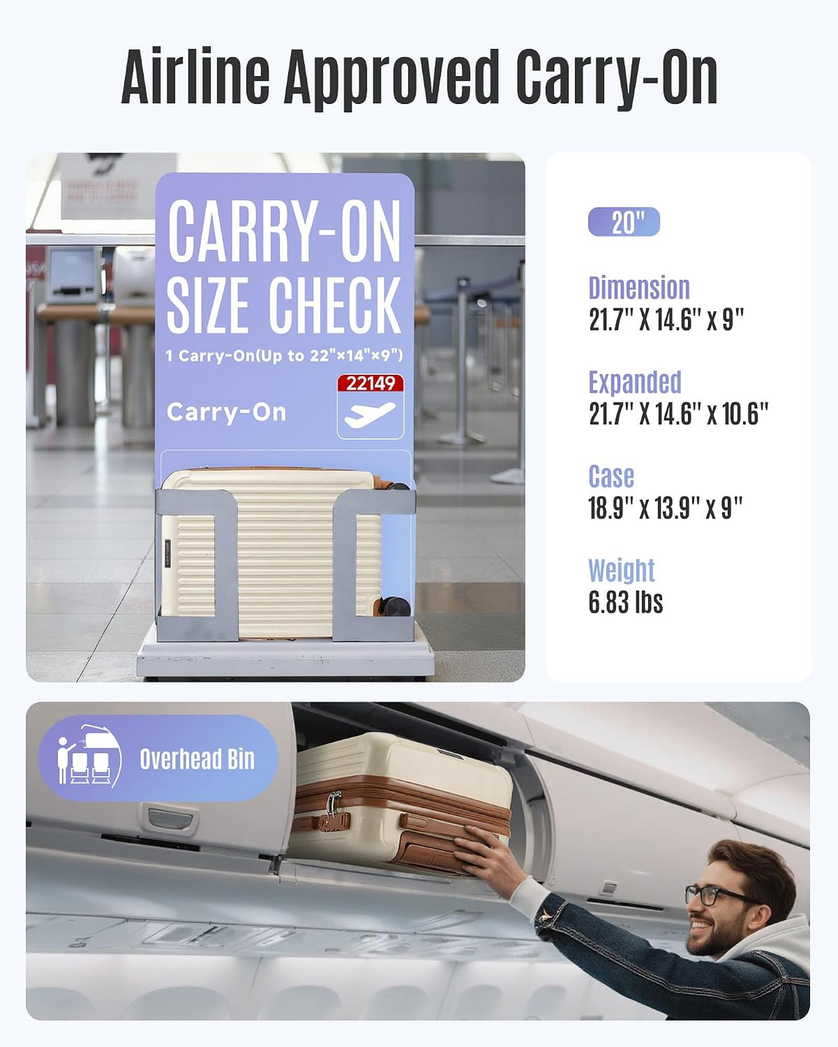 Carry On Luggage 22x14x9 Airline Approved, Dark Green | Airline Approved, Hard Shell with Wheels, Expandable Hardside, Lightweight, TSA Lock