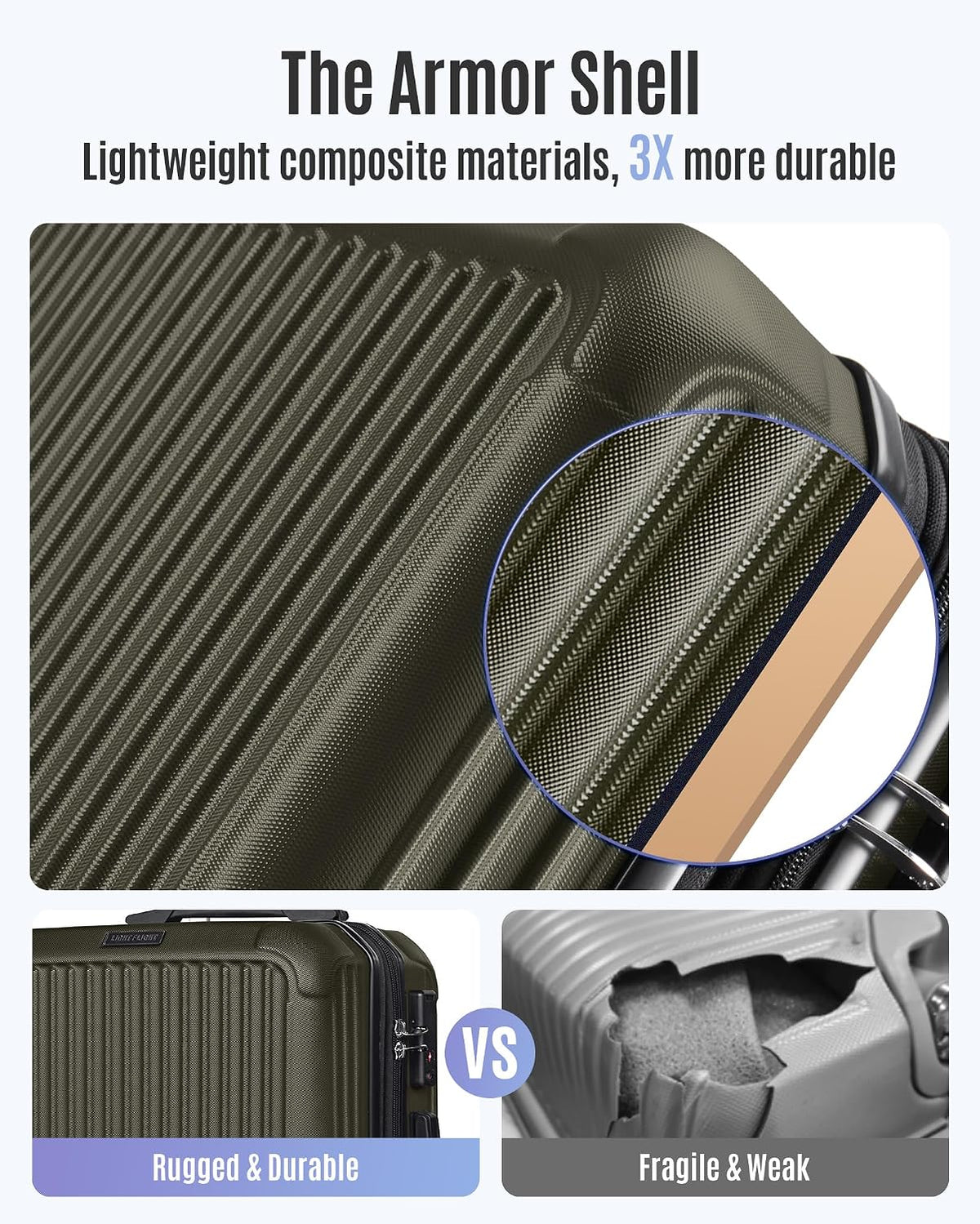 Carry On Luggage 22x14x9 Airline Approved, Dark Green | Airline Approved, Hard Shell with Wheels, Expandable Hardside, Lightweight, TSA Lock