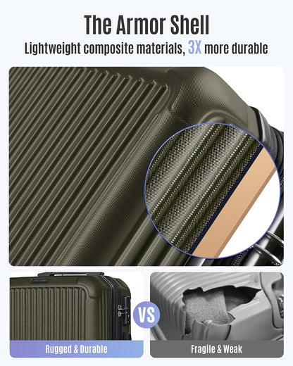 Carry On Luggage 22x14x9 Airline Approved, Dark Green | Airline Approved, Hard Shell with Wheels, Expandable Hardside, Lightweight, TSA Lock