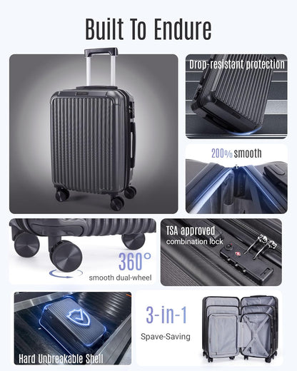 Carry On Luggage 22x14x9 Airline Approved, Dark Green | Airline Approved, Hard Shell with Wheels, Expandable Hardside, Lightweight, TSA Lock