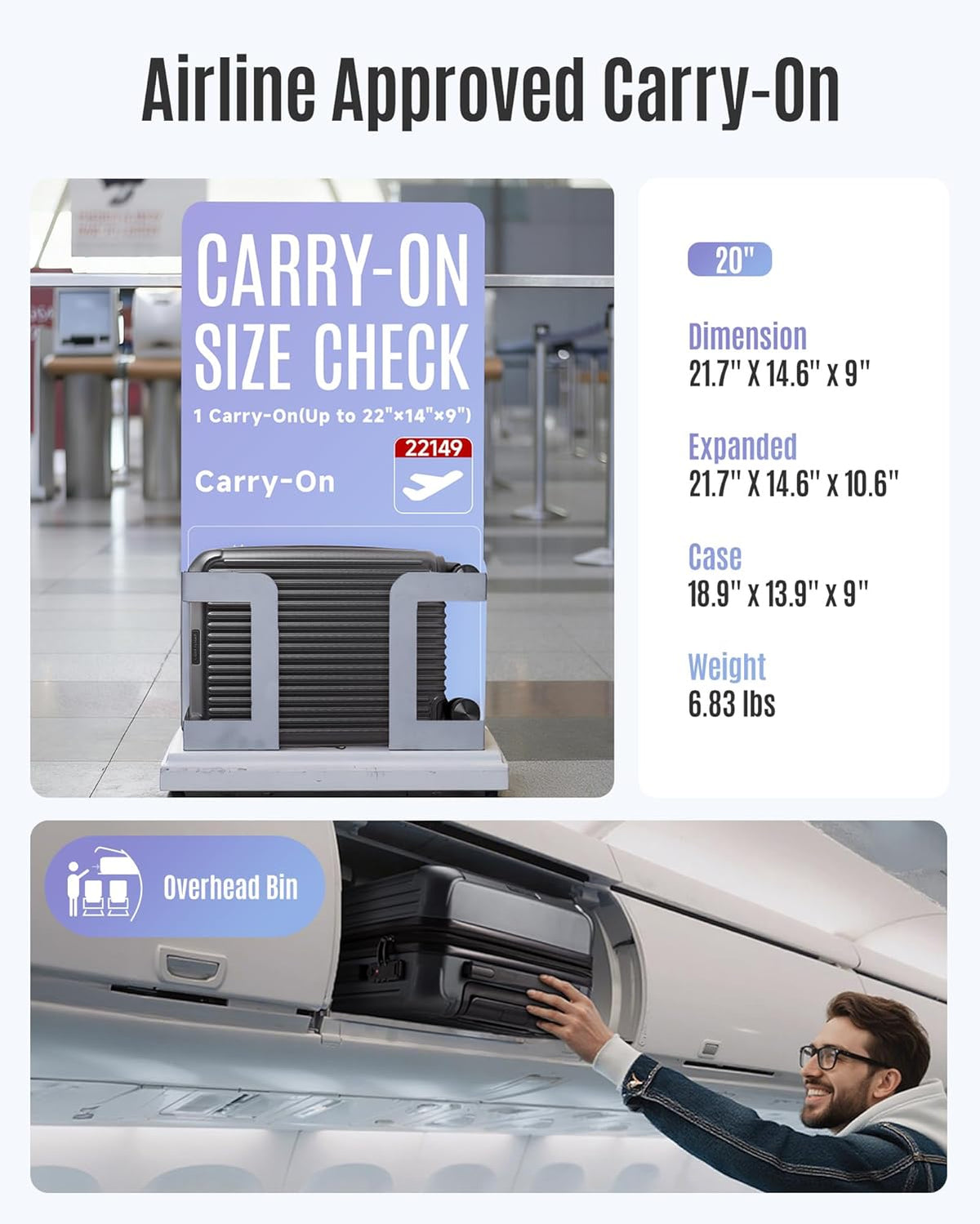 Carry On Luggage 22x14x9 Airline Approved, Dark Green | Airline Approved, Hard Shell with Wheels, Expandable Hardside, Lightweight, TSA Lock