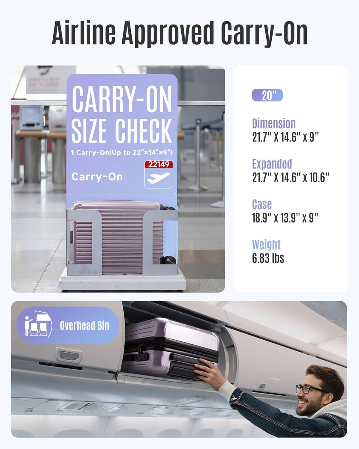 Carry On Luggage 22x14x9 Airline Approved, Dark Green | Airline Approved, Hard Shell with Wheels, Expandable Hardside, Lightweight, TSA Lock