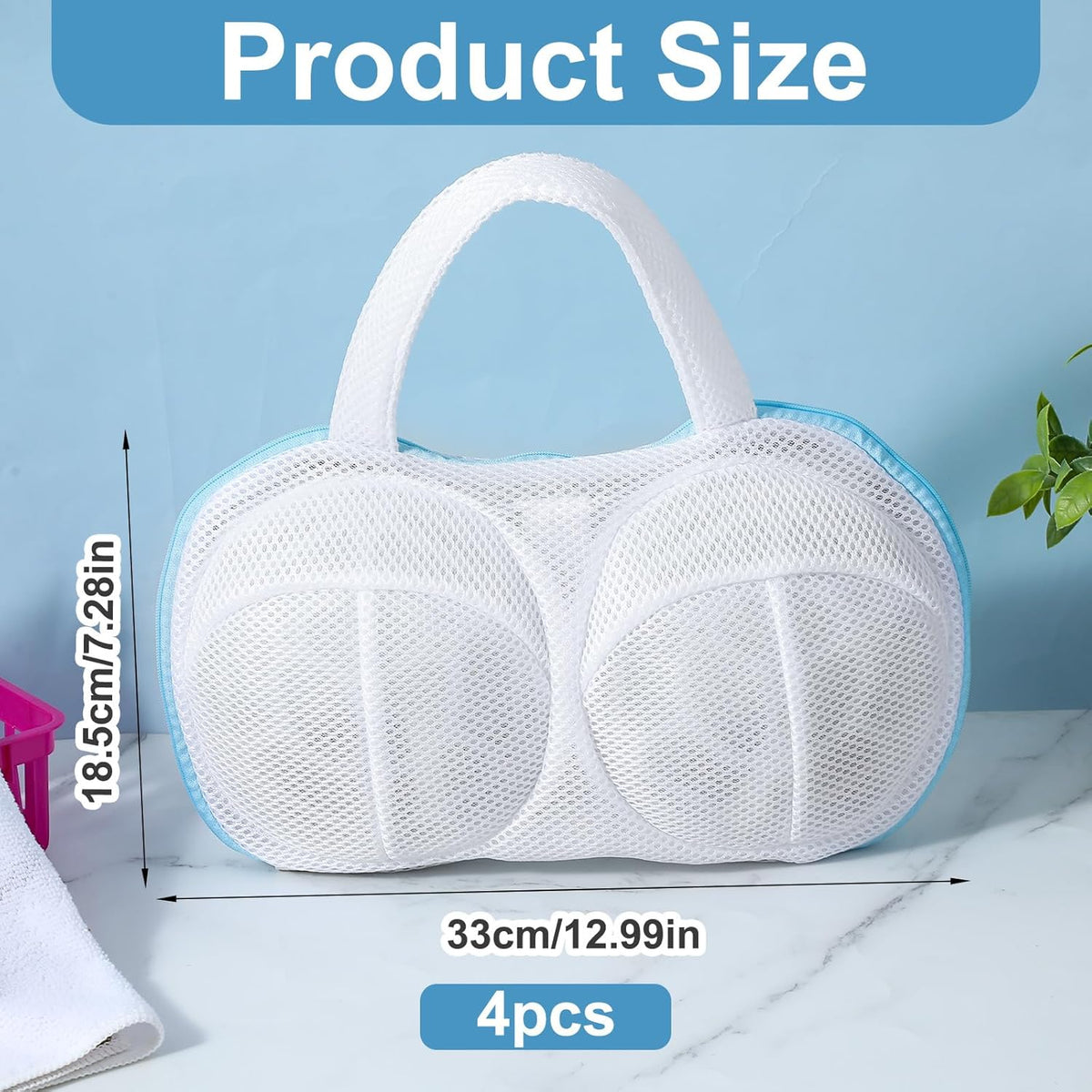 4pcs Bra Washing Bags for Laundry mesh laundry bags Bra Washer Protector Underwear Brassiere Bag Set for Washing Machine With Zipper bras laundrys bag Women Delicates Blue (A to C Cups)