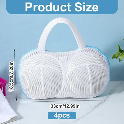 4pcs Bra Washing Bags for Laundry mesh laundry bags Bra Washer Protector Underwear Brassiere Bag Set for Washing Machine With Zipper bras laundrys bag Women Delicates Blue (A to C Cups)