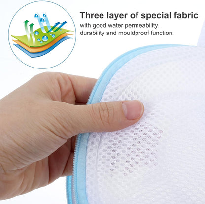 4pcs Bra Washing Bags for Laundry mesh laundry bags Bra Washer Protector Underwear Brassiere Bag Set for Washing Machine With Zipper bras laundrys bag Women Delicates Blue (A to C Cups)