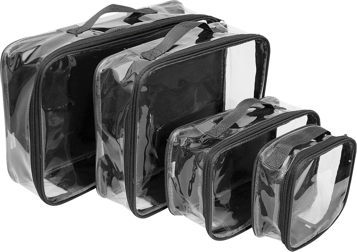 Clear Packing Cubes set of 4 / Packs 7-10 Days of Clothes/Premium PVC Plastic Storage Bags