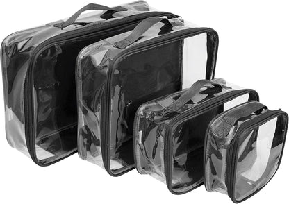 Clear Packing Cubes set of 4 / Packs 7-10 Days of Clothes/Premium PVC Plastic Storage Bags