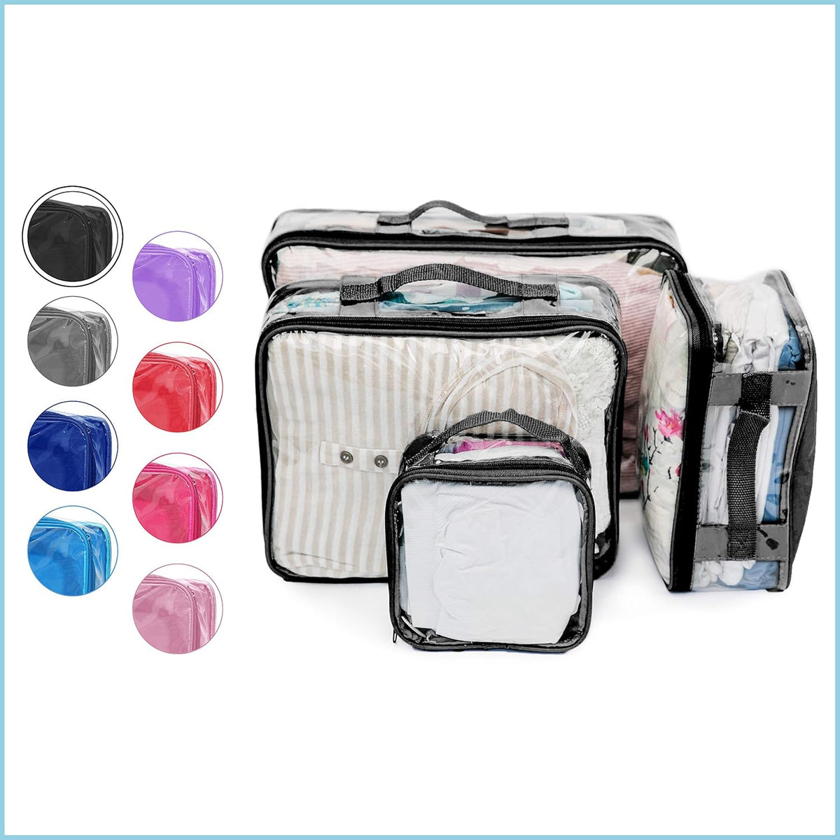 Clear Packing Cubes set of 4 / Packs 7-10 Days of Clothes/Premium PVC Plastic Storage Bags