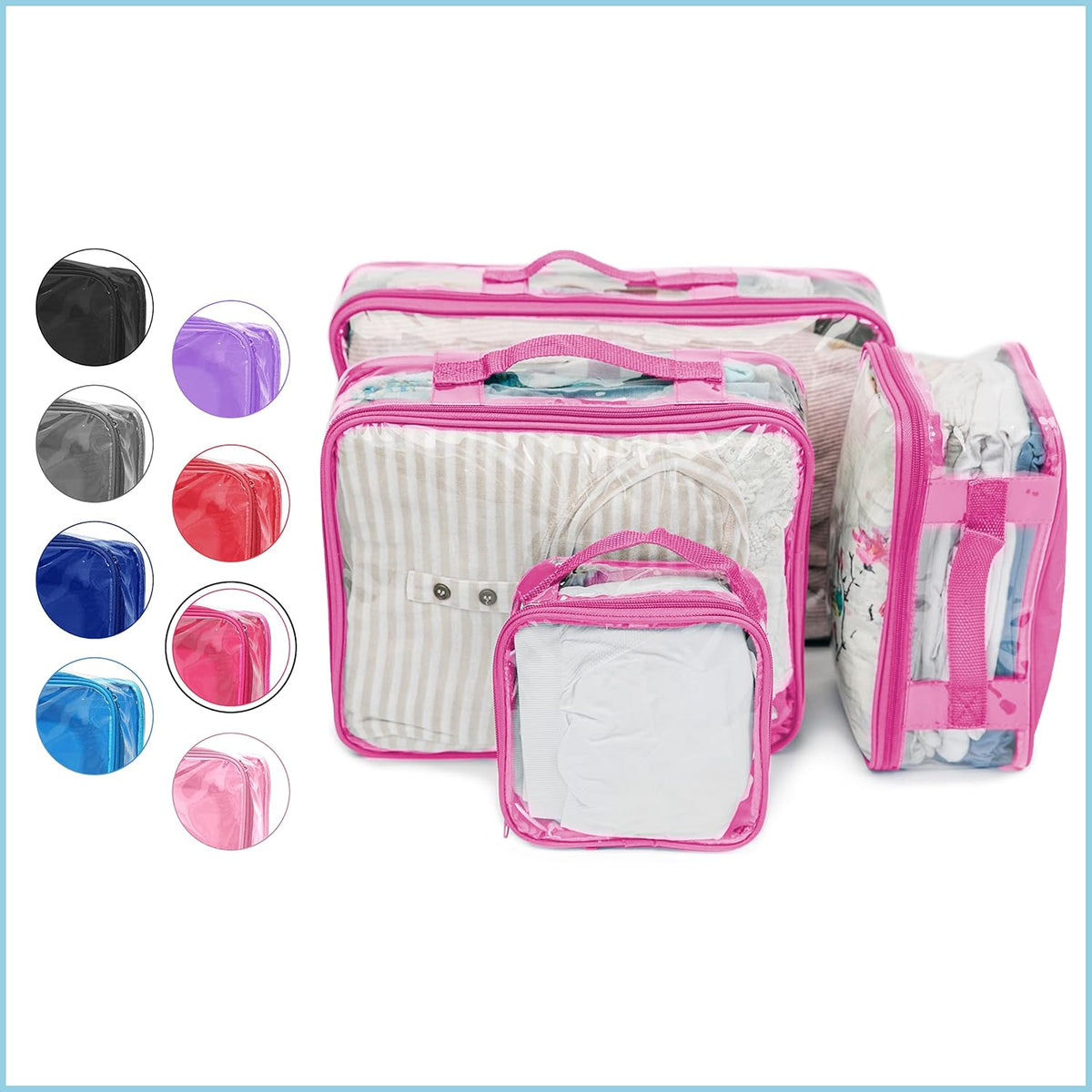 Clear Packing Cubes set of 4 / Packs 7-10 Days of Clothes/Premium PVC Plastic Storage Bags