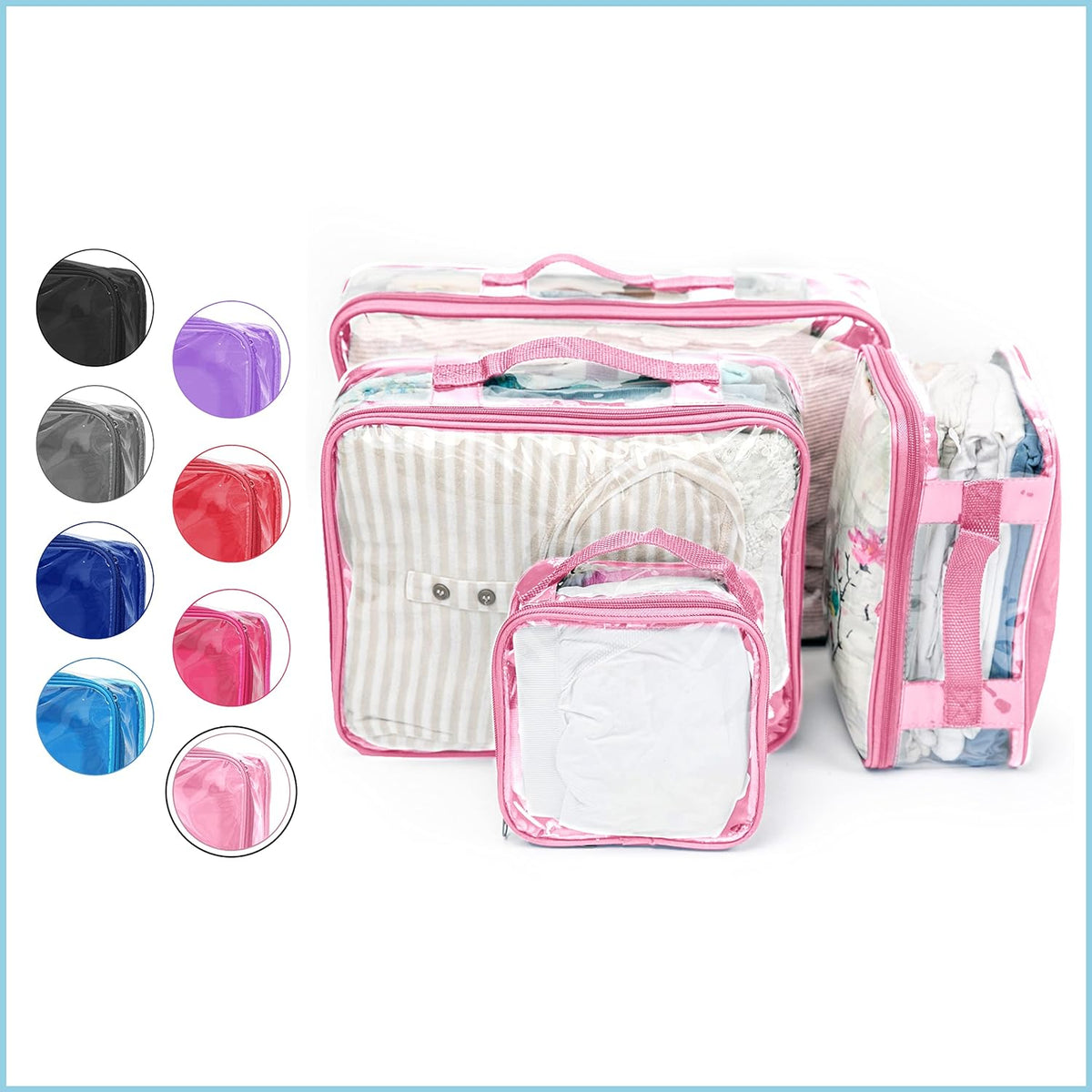 Clear Packing Cubes set of 4 / Packs 7-10 Days of Clothes/Premium PVC Plastic Storage Bags