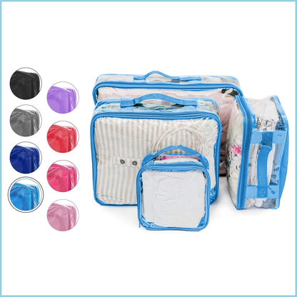 Clear Packing Cubes set of 4 / Packs 7-10 Days of Clothes/Premium PVC Plastic Storage Bags
