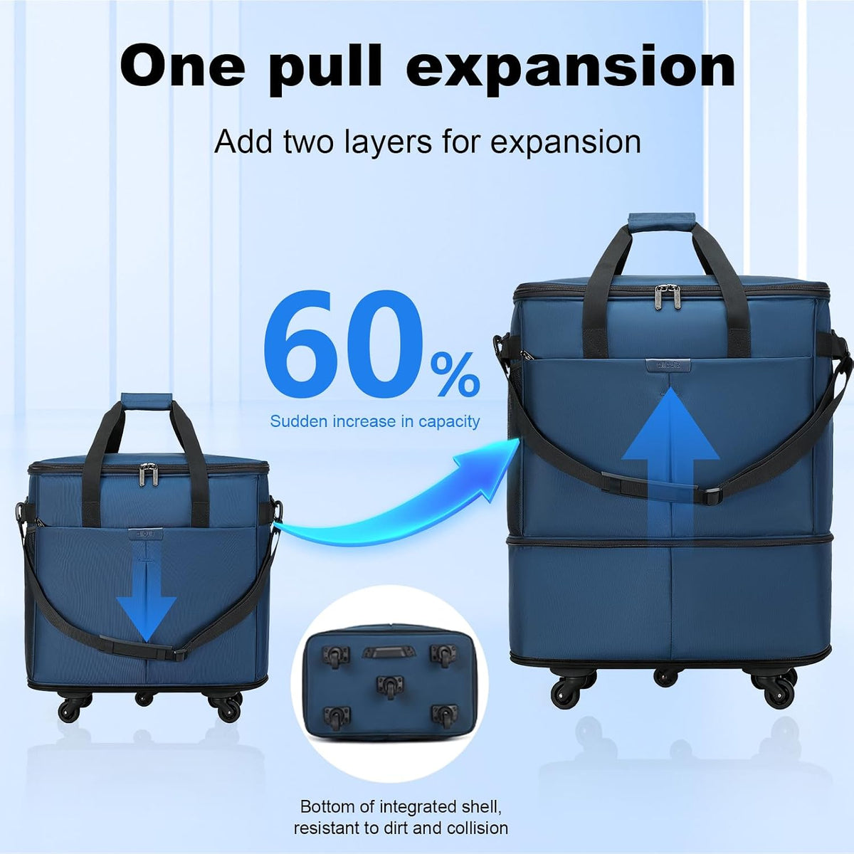 Large Capacity Rolling Duffle Bag,Expandable Foldable Suitcase for Travel,Collapsible Luggage Duffel Overnight Weekend Bags without Telescoping Handle