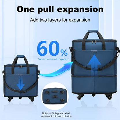 Large Capacity Rolling Duffle Bag,Expandable Foldable Suitcase for Travel,Collapsible Luggage Duffel Overnight Weekend Bags without Telescoping Handle
