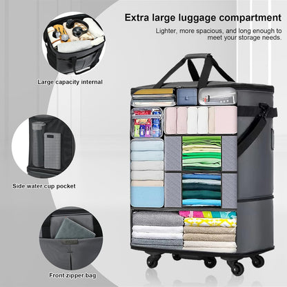 Large Capacity Rolling Duffle Bag,Expandable Foldable Suitcase for Travel,Collapsible Luggage Duffel Overnight Weekend Bags without Telescoping Handle