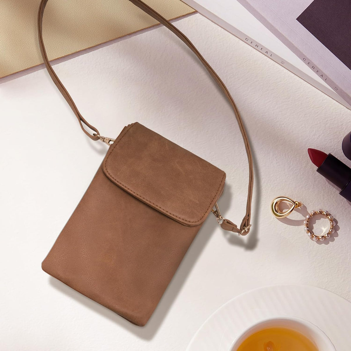Small Crossbody Bags for Women, Leather Cell Phone Purse with Adjustable Strap, Handbags Bag for Travel Shopping