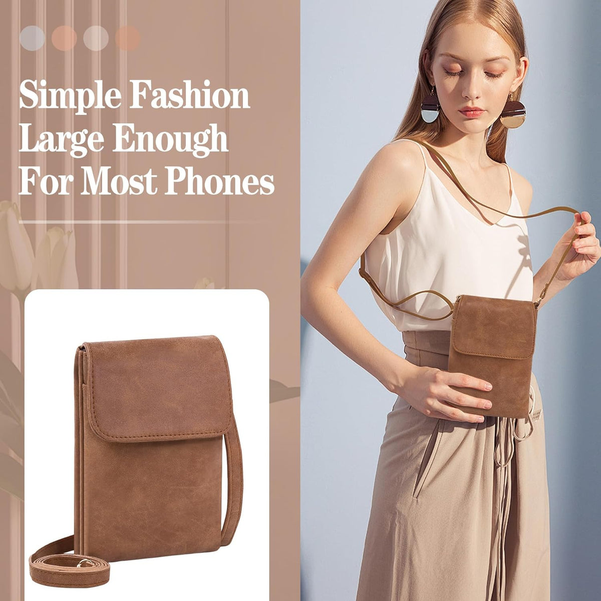 Small Crossbody Bags for Women, Leather Cell Phone Purse with Adjustable Strap, Handbags Bag for Travel Shopping