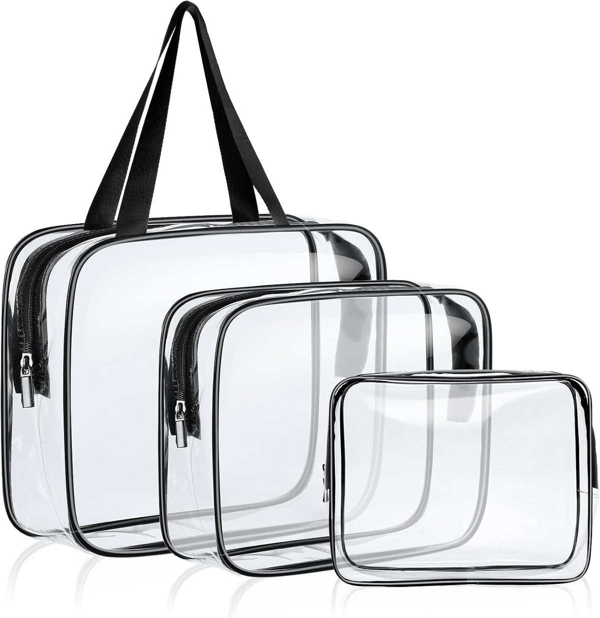 4-Pack Clear Wash & Makeup Bags TSA Approved Makeup Bags, PVC Waterproof Travel Wash Bags for Family, Men, Women (Large, Medium, Small, Minimum)