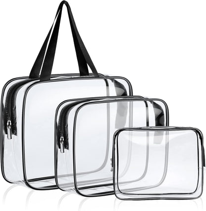 4-Pack Clear Wash & Makeup Bags TSA Approved Makeup Bags, PVC Waterproof Travel Wash Bags for Family, Men, Women (Large, Medium, Small, Minimum)