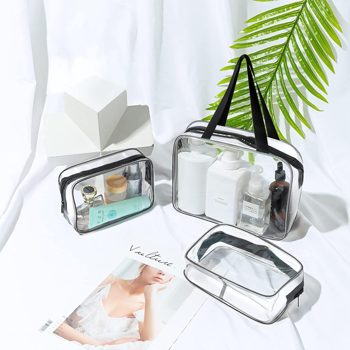 4-Pack Clear Wash & Makeup Bags TSA Approved Makeup Bags, PVC Waterproof Travel Wash Bags for Family, Men, Women (Large, Medium, Small, Minimum)