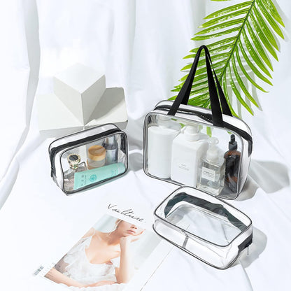 4-Pack Clear Wash & Makeup Bags TSA Approved Makeup Bags, PVC Waterproof Travel Wash Bags for Family, Men, Women (Large, Medium, Small, Minimum)