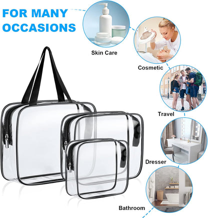 4-Pack Clear Wash & Makeup Bags TSA Approved Makeup Bags, PVC Waterproof Travel Wash Bags for Family, Men, Women (Large, Medium, Small, Minimum)