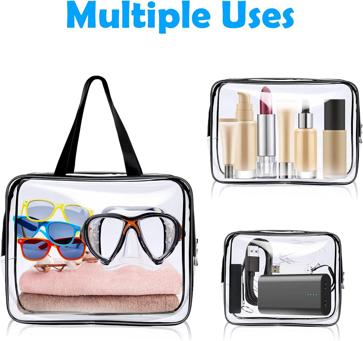 4-Pack Clear Wash & Makeup Bags TSA Approved Makeup Bags, PVC Waterproof Travel Wash Bags for Family, Men, Women (Large, Medium, Small, Minimum)