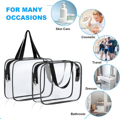 4-Pack Clear Wash & Makeup Bags TSA Approved Makeup Bags, PVC Waterproof Travel Wash Bags for Family, Men, Women (Large, Medium, Small, Minimum)