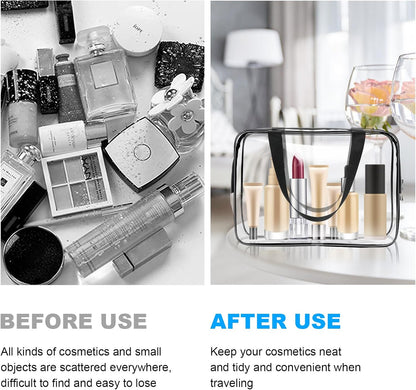 4-Pack Clear Wash & Makeup Bags TSA Approved Makeup Bags, PVC Waterproof Travel Wash Bags for Family, Men, Women (Large, Medium, Small, Minimum)