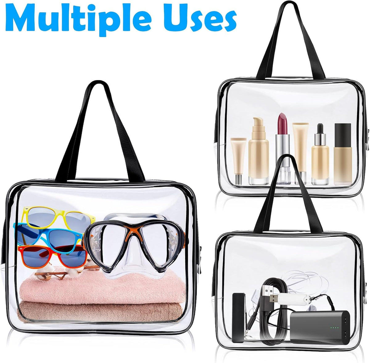 4-Pack Clear Wash & Makeup Bags TSA Approved Makeup Bags, PVC Waterproof Travel Wash Bags for Family, Men, Women (Large, Medium, Small, Minimum)