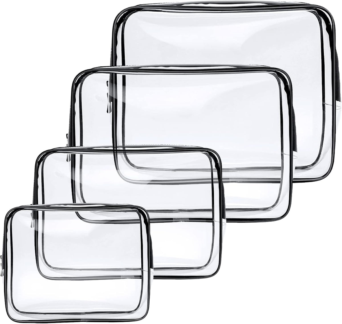 4-Pack Clear Wash & Makeup Bags TSA Approved Makeup Bags, PVC Waterproof Travel Wash Bags for Family, Men, Women (Large, Medium, Small, Minimum)