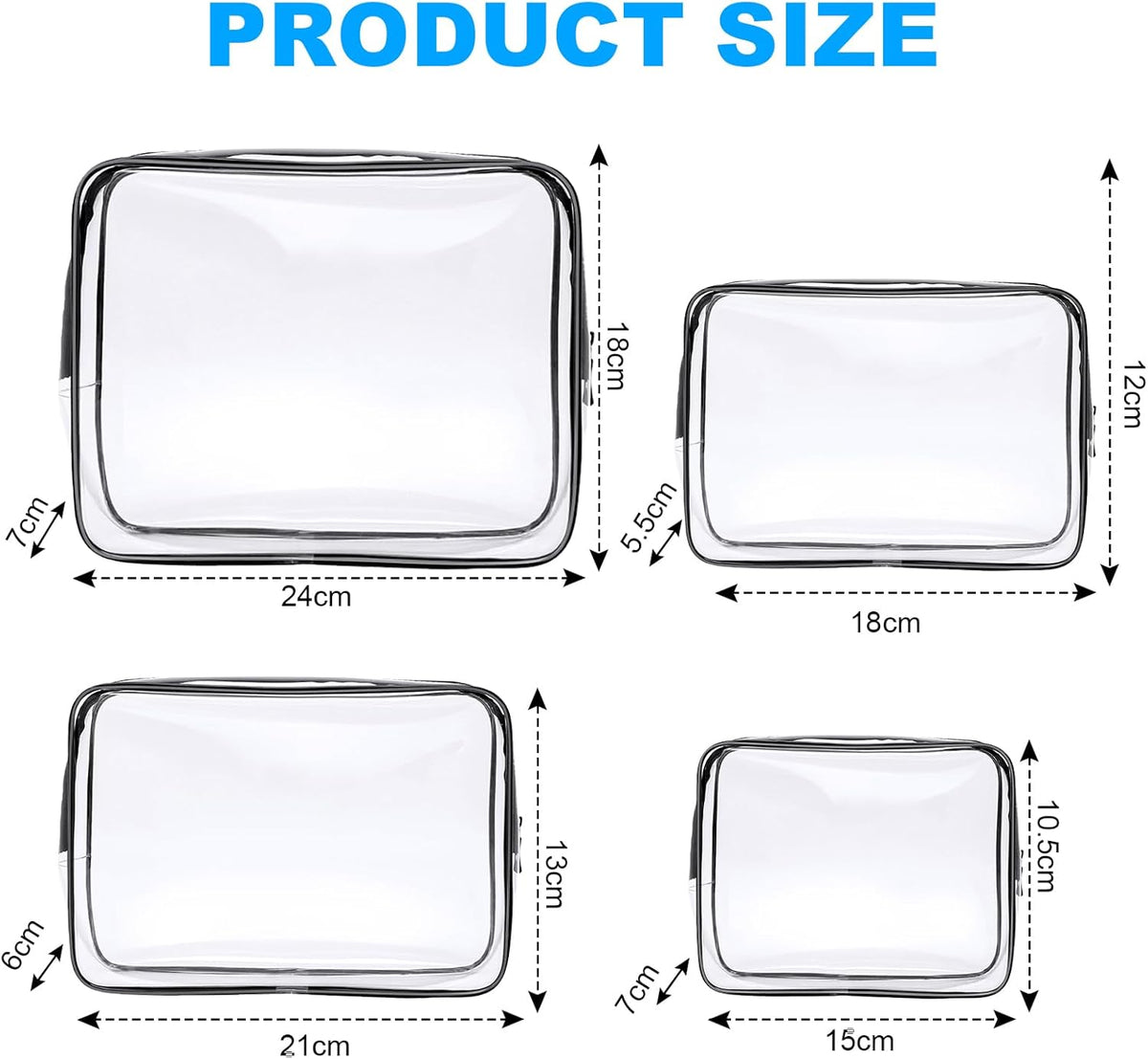 4-Pack Clear Wash & Makeup Bags TSA Approved Makeup Bags, PVC Waterproof Travel Wash Bags for Family, Men, Women (Large, Medium, Small, Minimum)