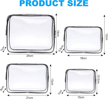 4-Pack Clear Wash & Makeup Bags TSA Approved Makeup Bags, PVC Waterproof Travel Wash Bags for Family, Men, Women (Large, Medium, Small, Minimum)