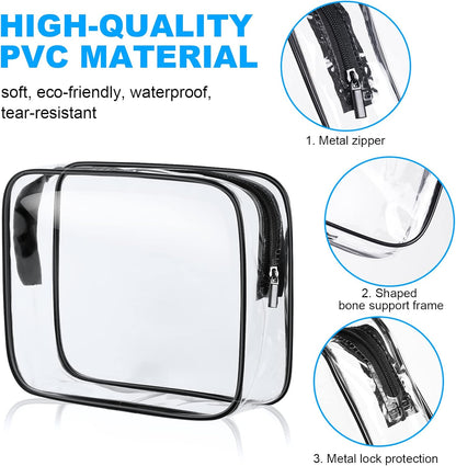4-Pack Clear Wash & Makeup Bags TSA Approved Makeup Bags, PVC Waterproof Travel Wash Bags for Family, Men, Women (Large, Medium, Small, Minimum)
