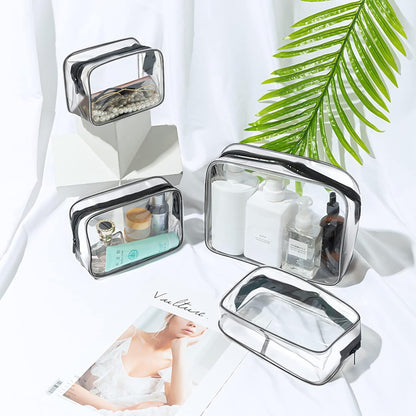 4-Pack Clear Wash & Makeup Bags TSA Approved Makeup Bags, PVC Waterproof Travel Wash Bags for Family, Men, Women (Large, Medium, Small, Minimum)