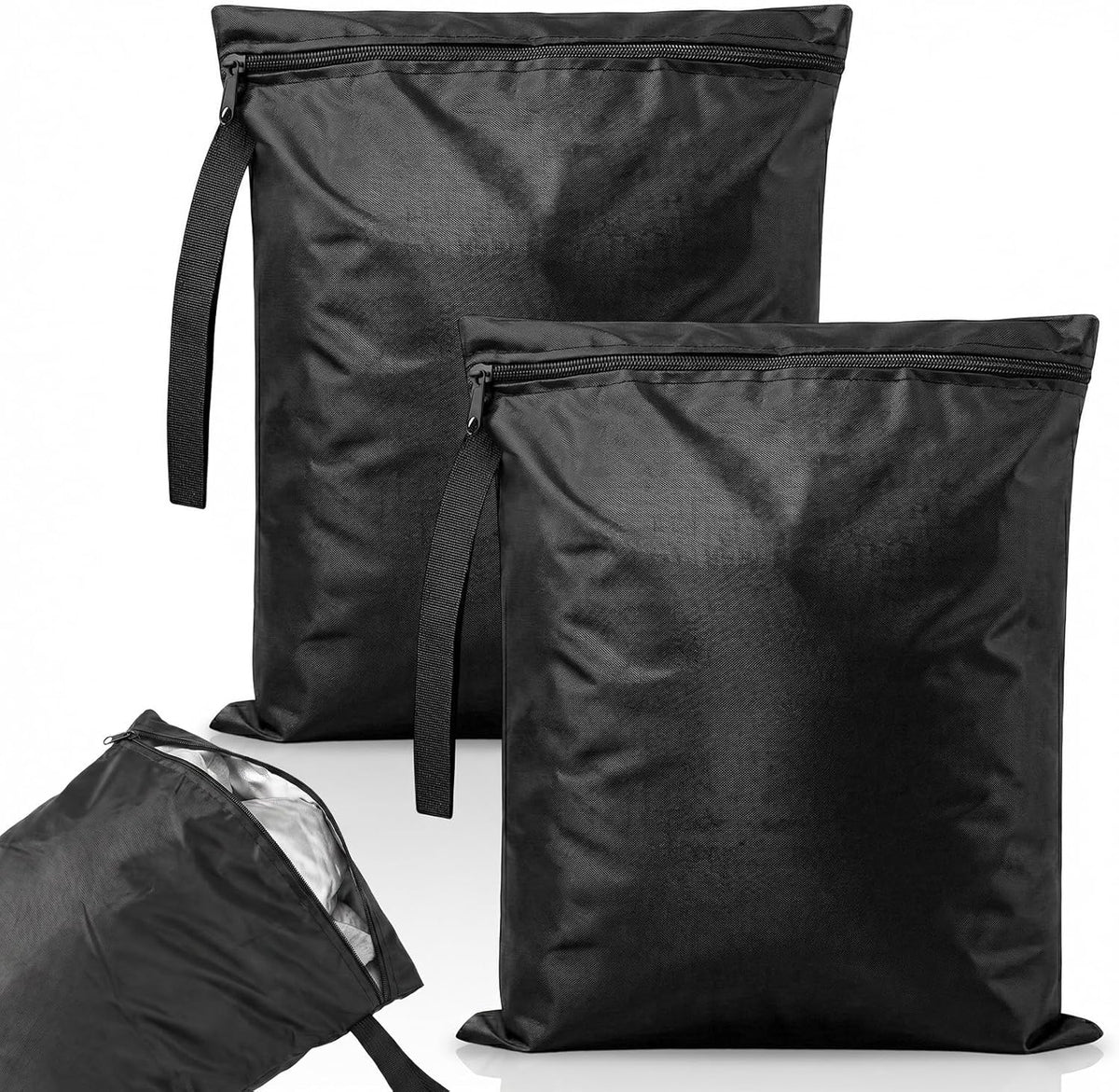 2 Pcs Black Swimsuit Wet Bag, Machine Washable Wet Dry Bags, Waterproof Bag for Dirty Clothes, Travel Laundry Bags for Gym Beach Pool Drying(16×20 Inch)