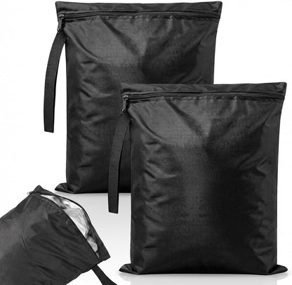 2 Pcs Black Swimsuit Wet Bag, Machine Washable Wet Dry Bags, Waterproof Bag for Dirty Clothes, Travel Laundry Bags for Gym Beach Pool Drying(16×20 Inch)