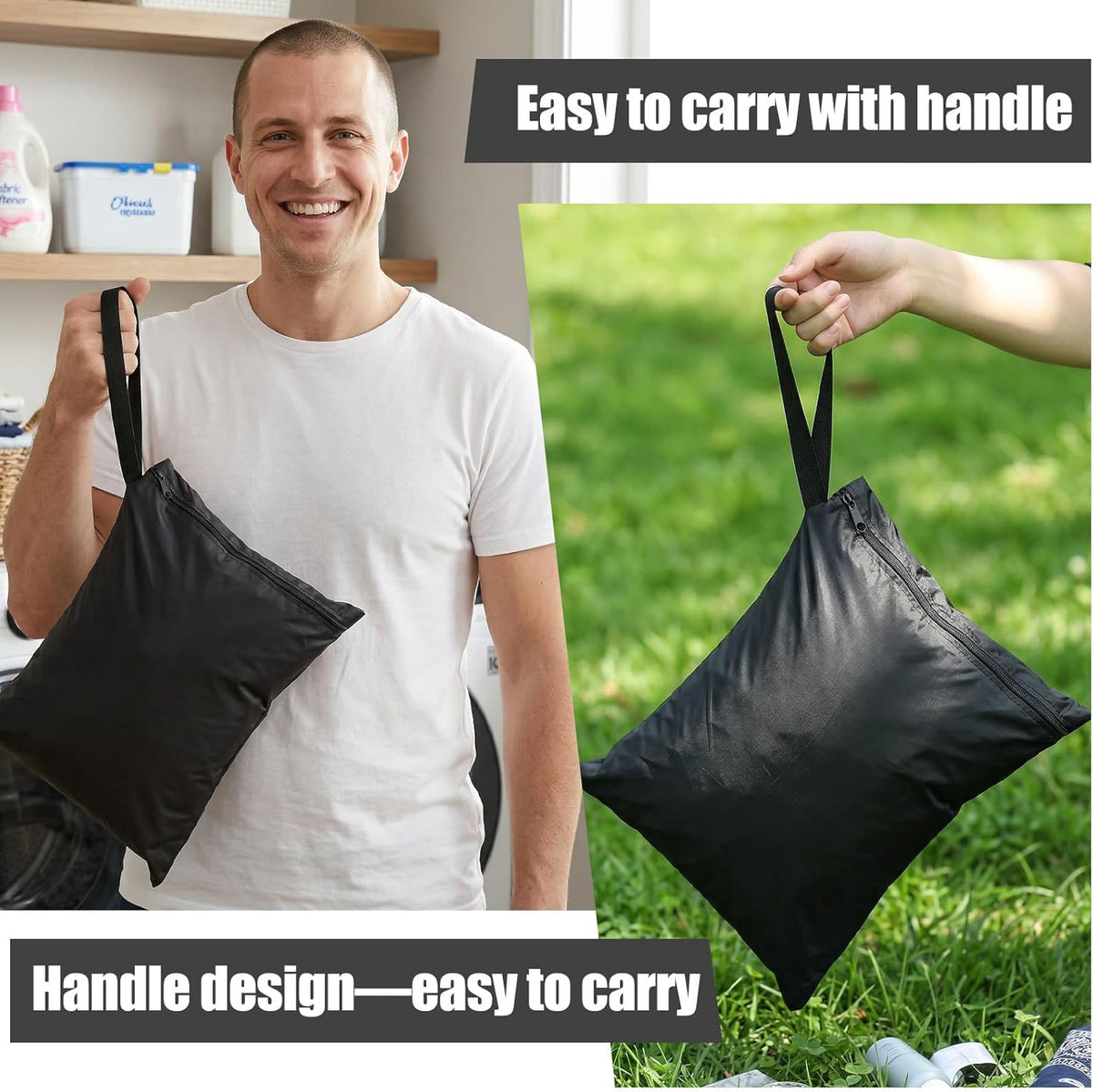 2 Pcs Black Swimsuit Wet Bag, Machine Washable Wet Dry Bags, Waterproof Bag for Dirty Clothes, Travel Laundry Bags for Gym Beach Pool Drying(16×20 Inch)